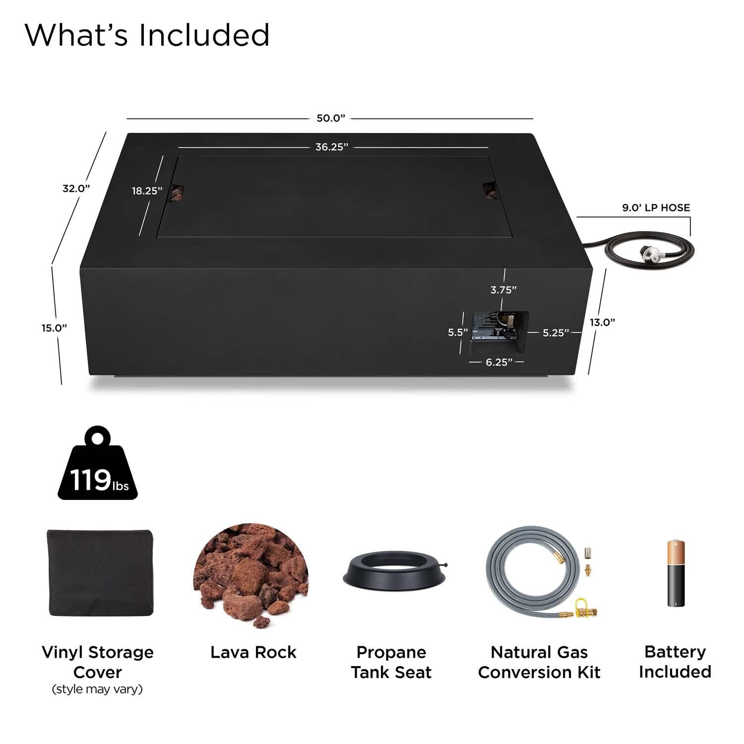 Elysian 50 Inch Rectangular Powder Coated Steel Propane Fire Pit Table in Black by Lakeview Outdoor Designs - Included thumbnail