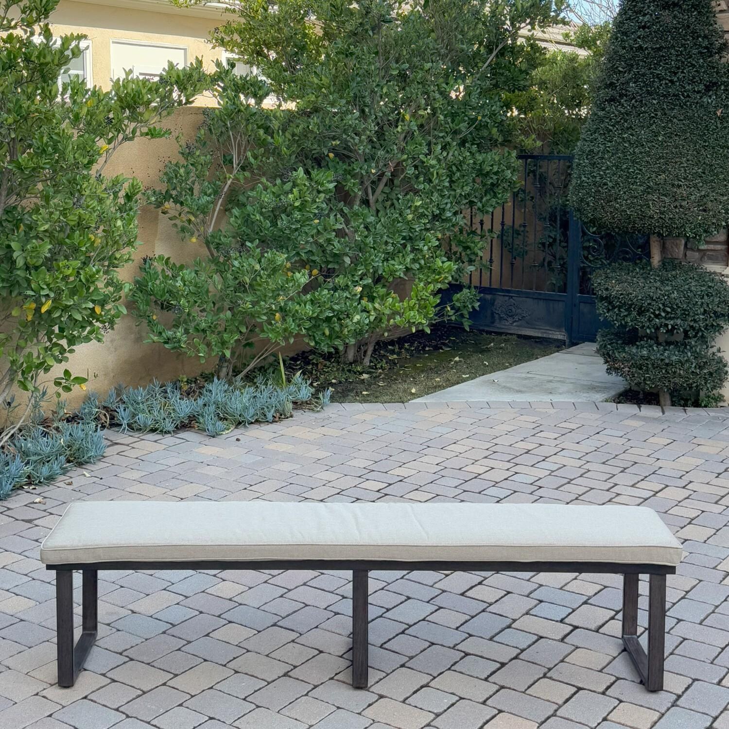 Atlantis 3 Pc Aluminum Dining Set w/ 2 Three Person Benches in Walnut/Beige by Darlee - Bench - Lifestyle thumbnail