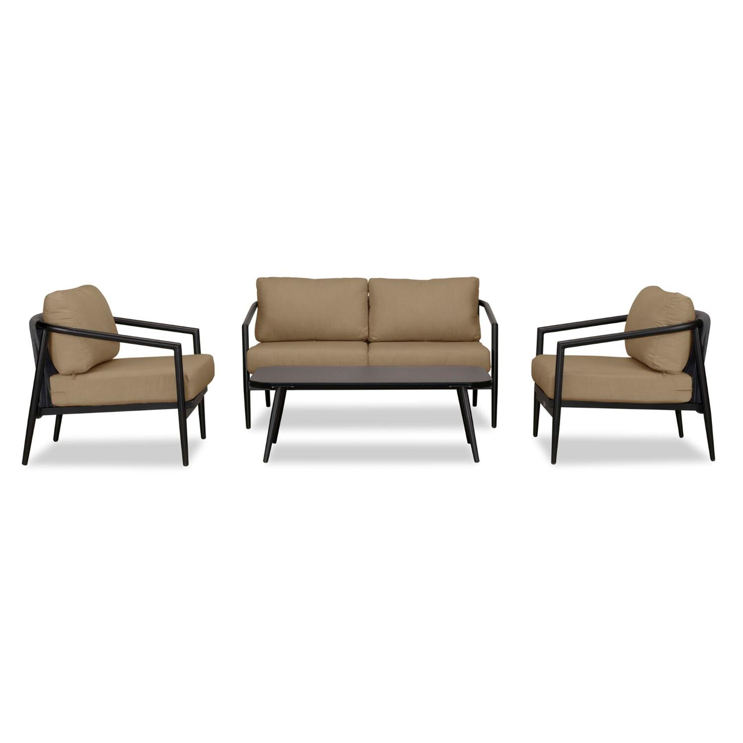 Lakeview Midnight Cove 4 Pc Aluminum Loveseat Seating Set in Black/Carbon/Heather Beige - Front - White Background thumbnail