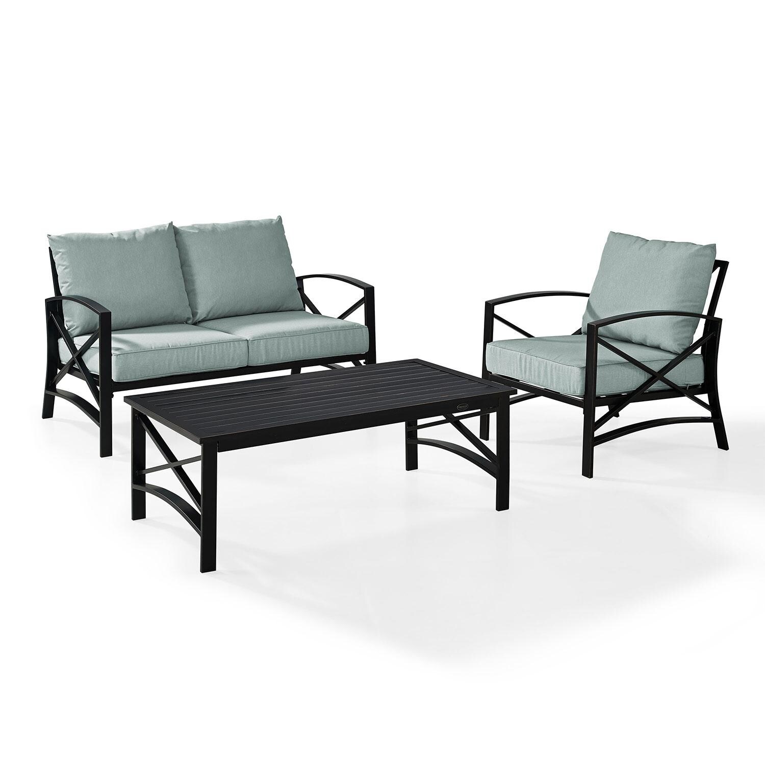 Ultimate Patio UP-82247BZ-MI 3Pc Outdoor Loveseat Patio Furniture Set in Mist - Display - White Background thumbnail
