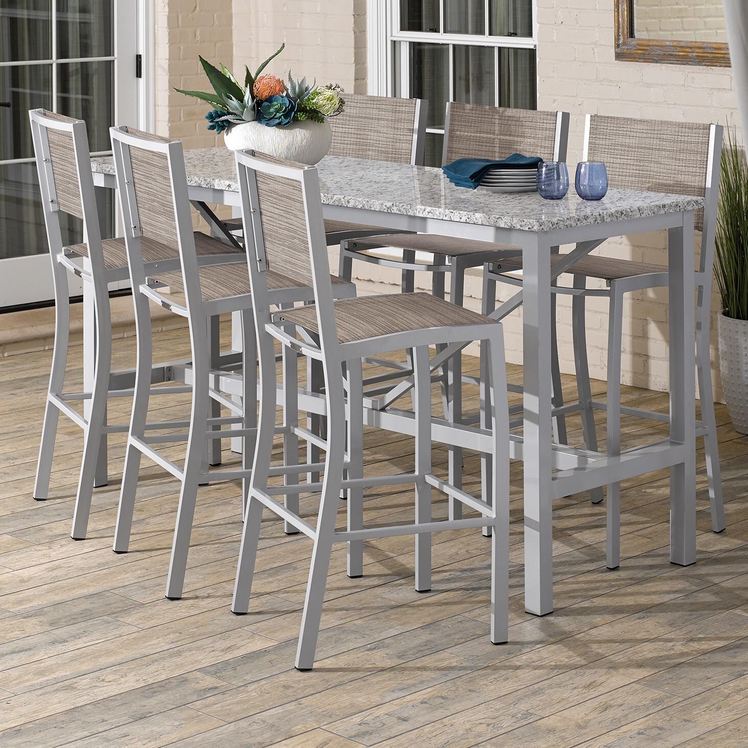 Travira 7 Piece Aluminum Patio Bar Set W/ 72 X 30 Inch Rectangular Table and Lite-Core Ash Tabletop By Oxford Garden - On The Patio thumbnail