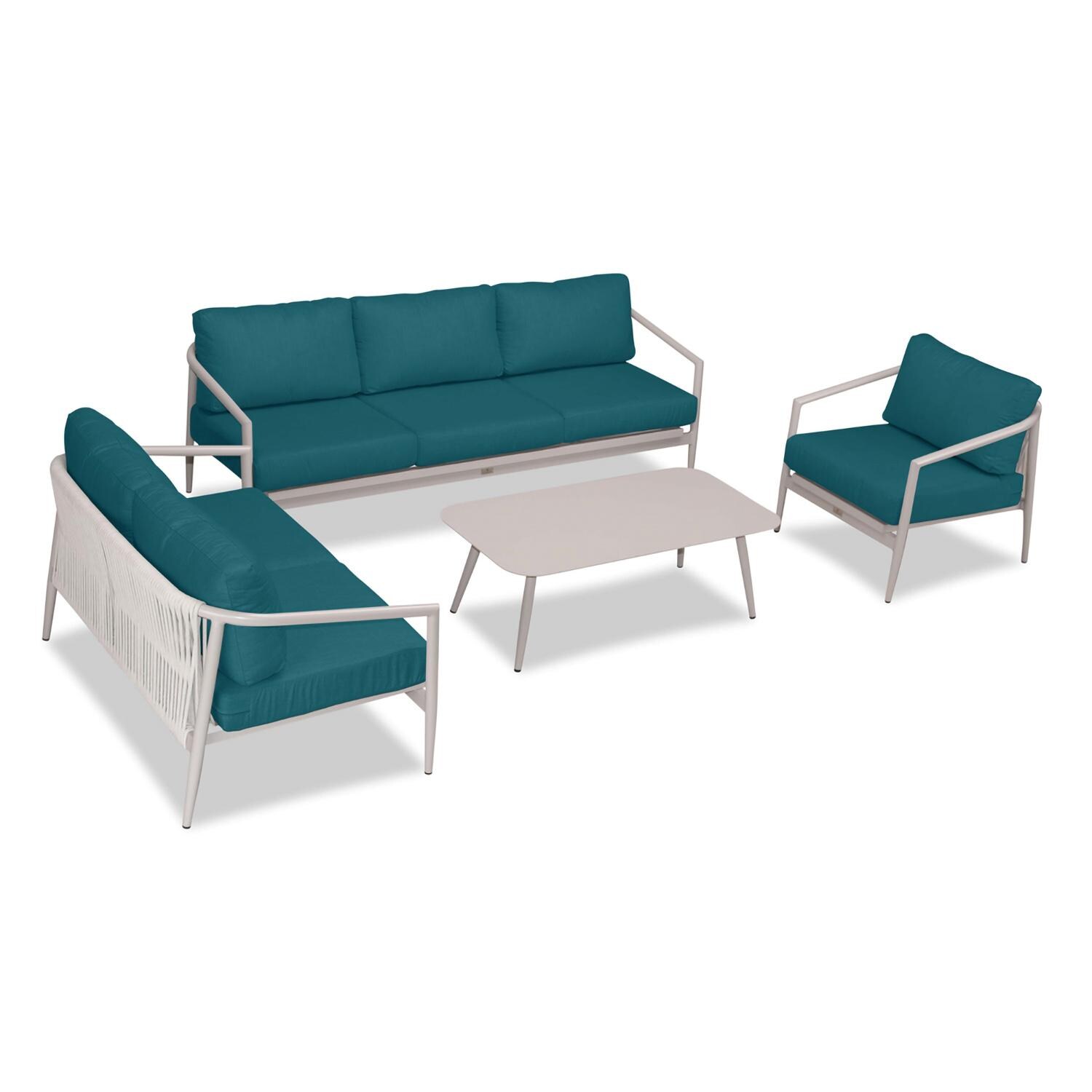 Lakeview Midnight Cove 4 Pc Aluminum Sofa Loveseat Seating Set in Urban Stone/Carrera/Spectrum Peacock - Top - White Background thumbnail