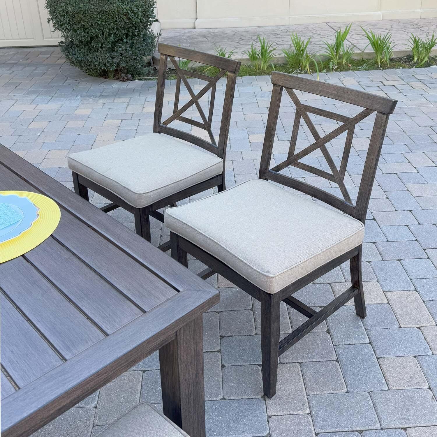 Atlantis 11 Pc Aluminum Dining Set in Walnut/Beige by Darlee - Chairs - Lifestyle thumbnail