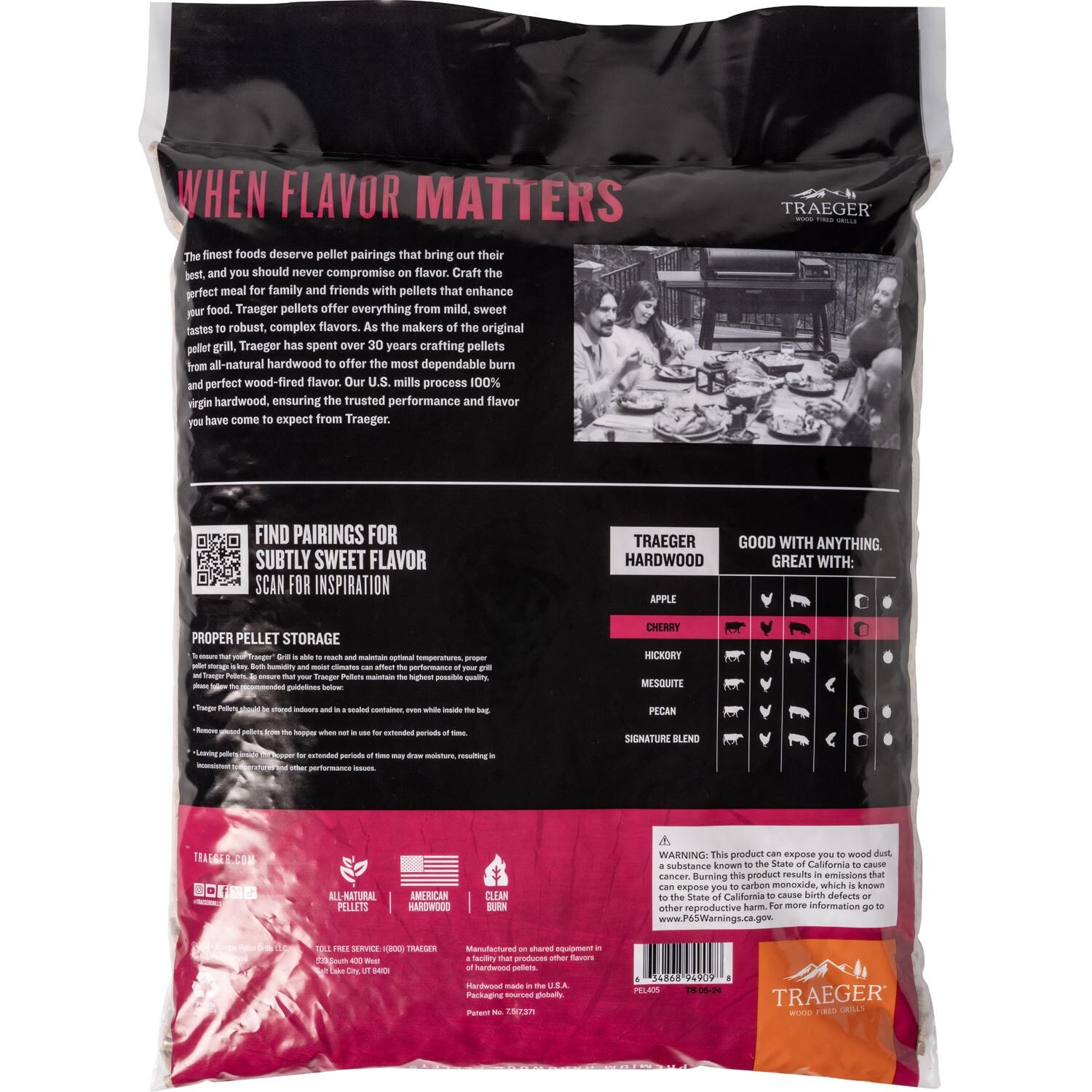 Traeger 20 Lb. Natural Hardwood Pellets - Cherry - Back - White Background thumbnail