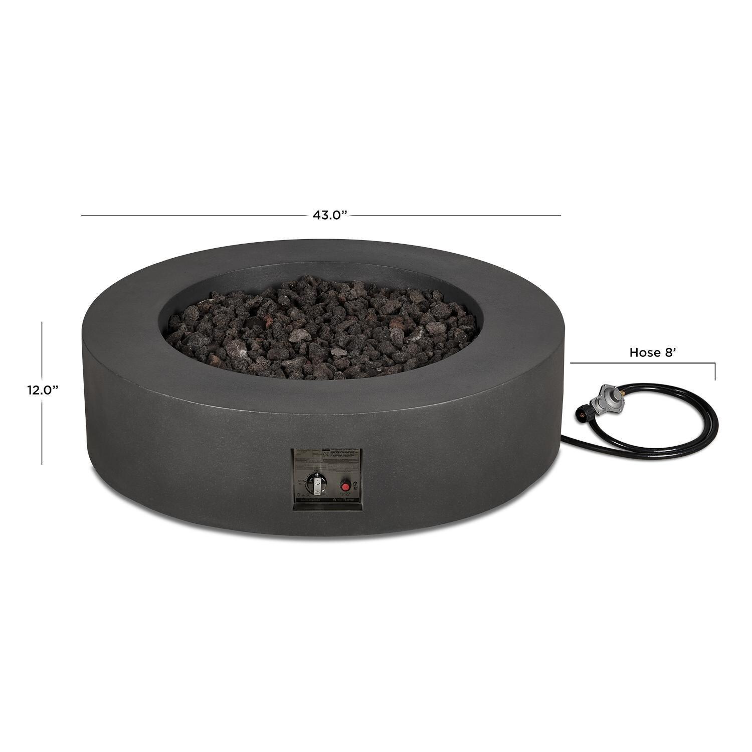 Hillview Bay 2715LP-CBN 43 Inch Round Glass Fiber Reinforced Concrete Propane Fire Pit Table in Carbon by BBQGuys Signature - Dimensions - Diagram thumbnail