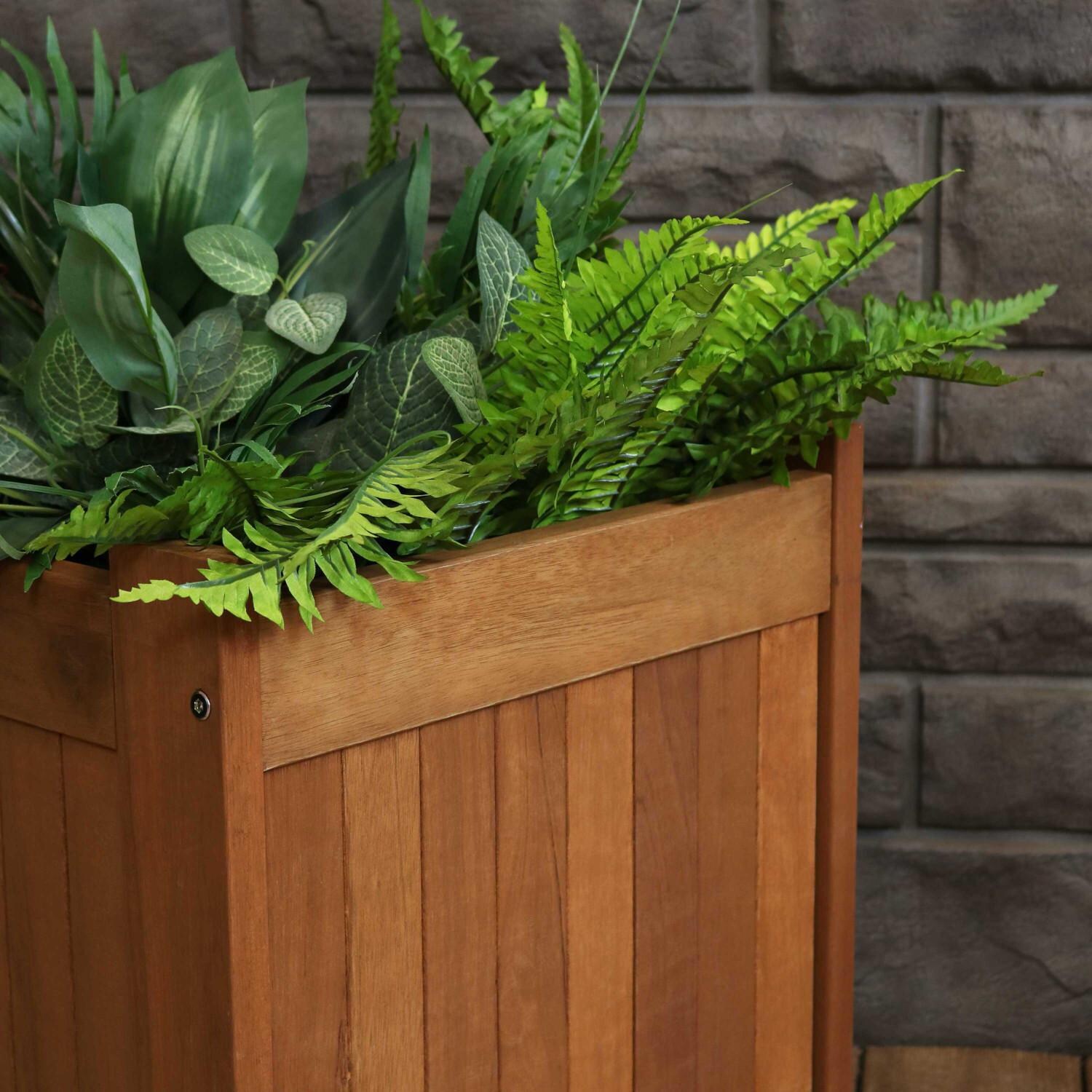 Ultimate Patio 68-Inch Meranti Wood Outdoor Planter Box Bench W/ Teak Oil Finish - Planter Box In Use thumbnail