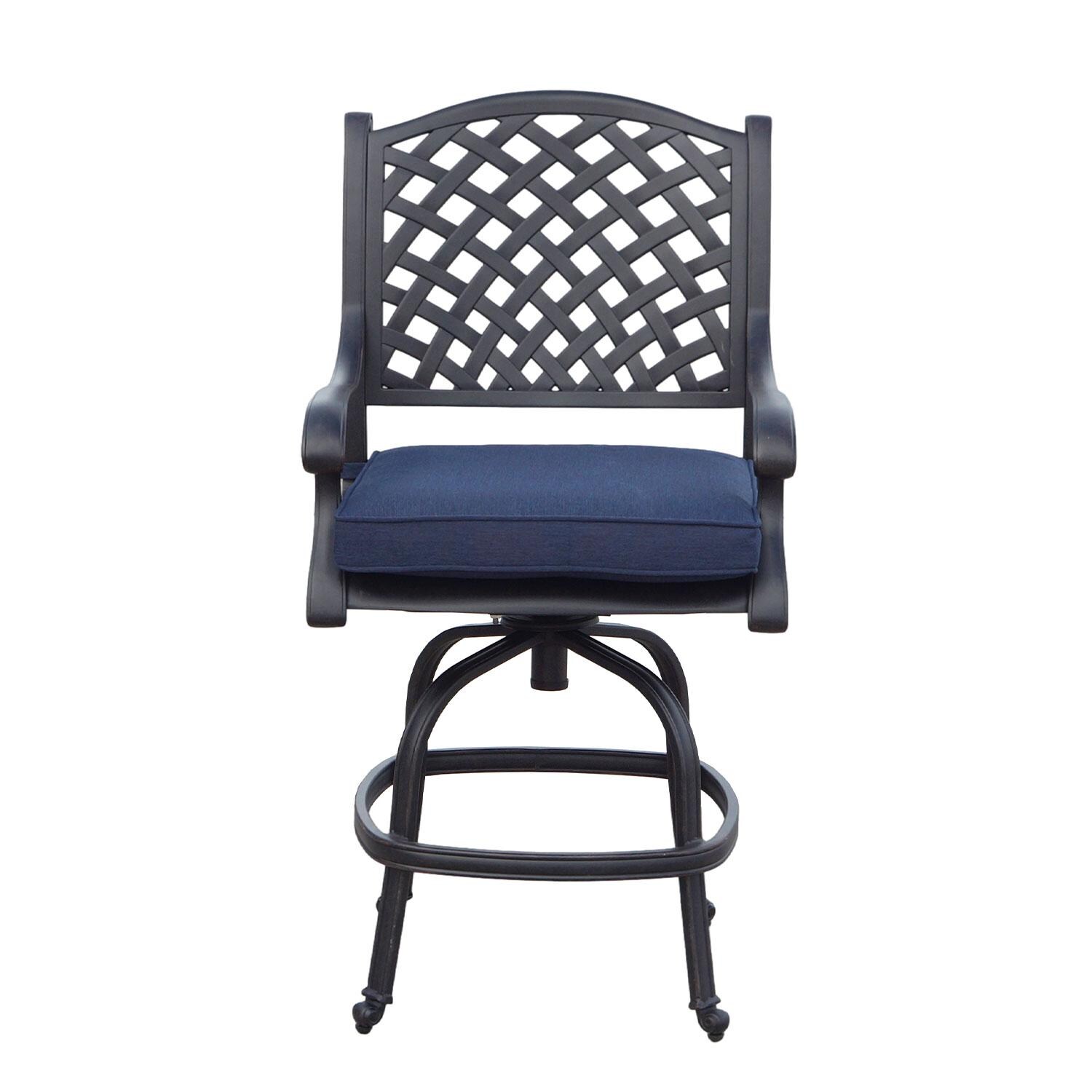 Nassau Cast Aluminum 4 Pc Set Swivel Counter Height Bar Stool Set in Antique Bronze/Navy by Darlee - Front View - White Background thumbnail