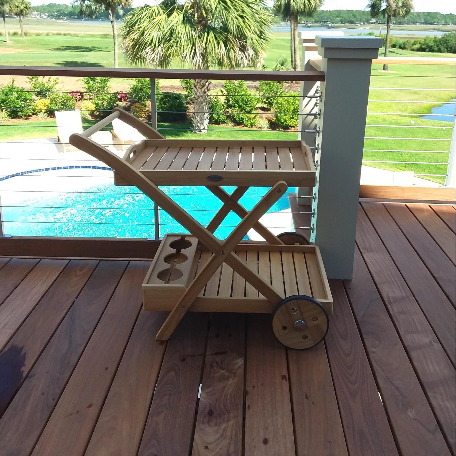 Royal Teak Collection Serving Cart With Removable Tray - On the Patio - Lifestyle thumbnail