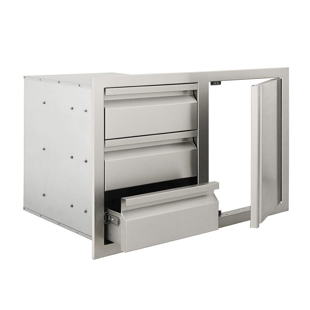 RCS VDC2SCR Valiant Triple Drawers w/ Soft Close Right Hinge Single Door - Angled Open - White Background thumbnail
