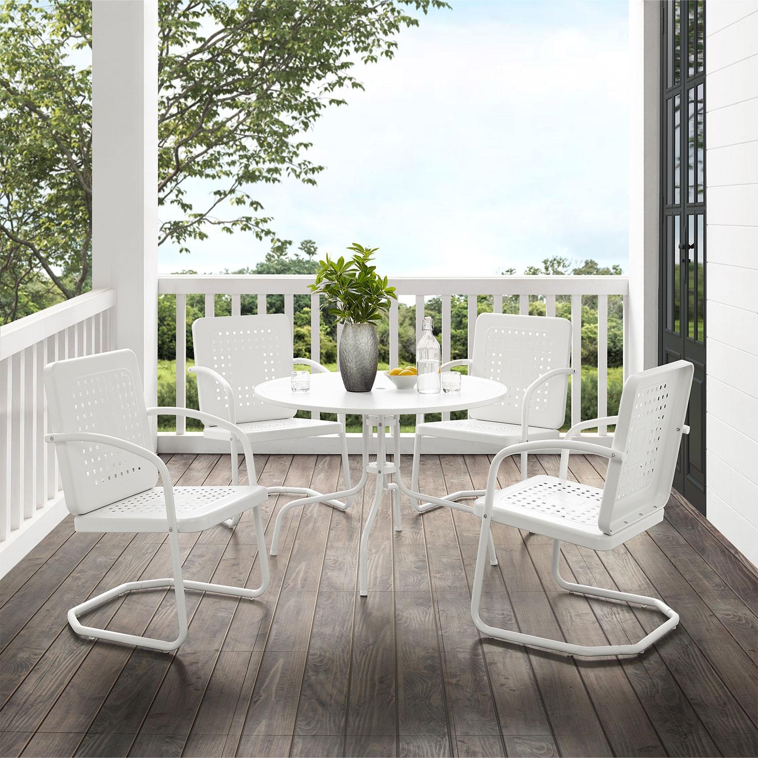 Ultimate Patio UP-32250WH 5Pc Round Retro Outdoor Dining Set in White Gloss - Different Angle - Lifestyle thumbnail