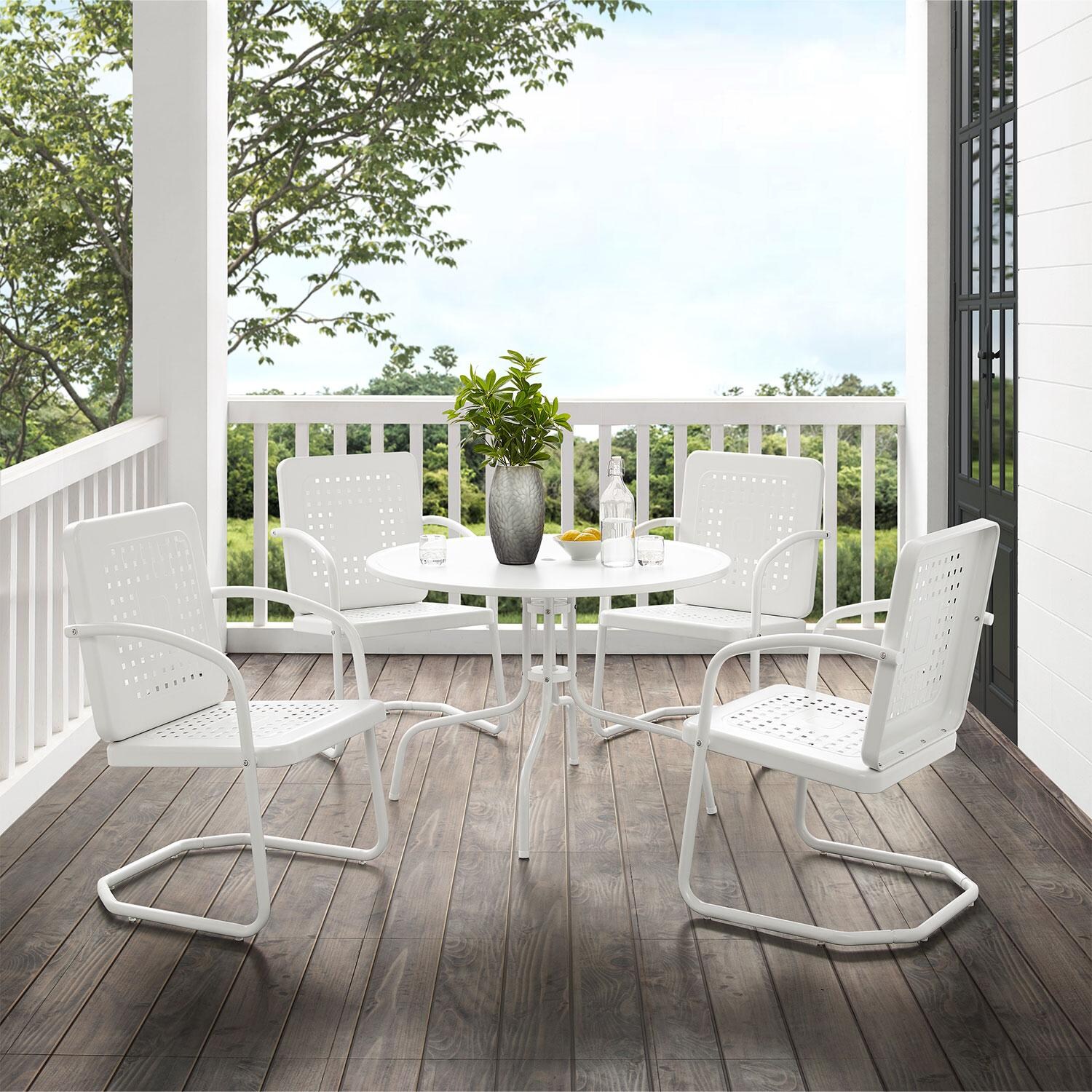 Ultimate Patio UP-32250WH 5Pc Round Retro Outdoor Dining Set in White Gloss - Different Angle - Lifestyle thumbnail
