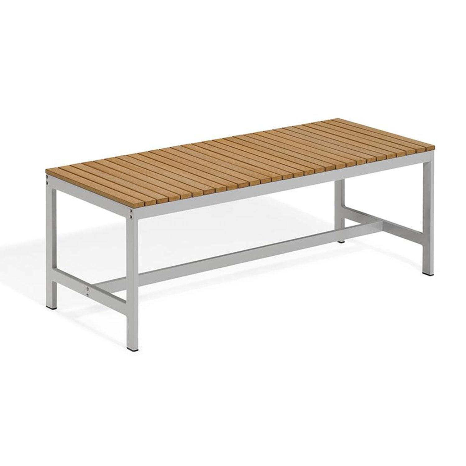 Oxford Garden Travira 6 Piece Flint Aluminum Patio Dining Set - Natural Tekwood Backless Bench thumbnail