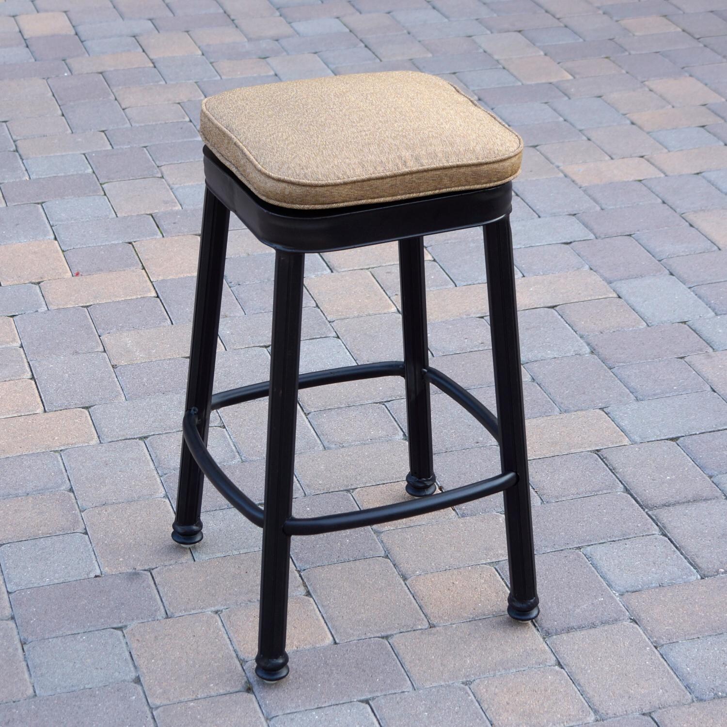 Darlee 1220-5PC-60CB Classic 5 Piece Cast Aluminum Patio Backless Square Counter Height Bar Set W/ 52 X 26 Rectangular Table & Sesame Cushions - Counter Height Bar Stool thumbnail