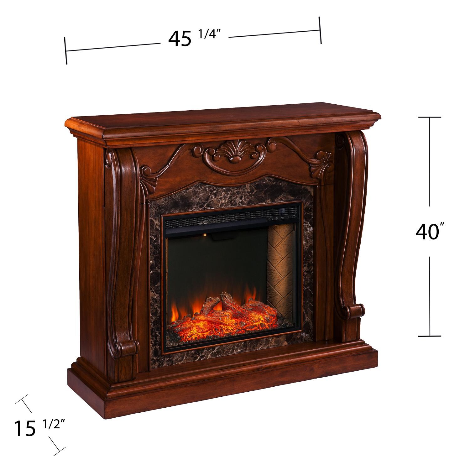 Southern Enterprises FS9664 Cardona 45-Inch Electric Fireplace W/ Alexa-Enabled Smart Firebox - Walnut W/ Faux Marble Surround - Measurements thumbnail
