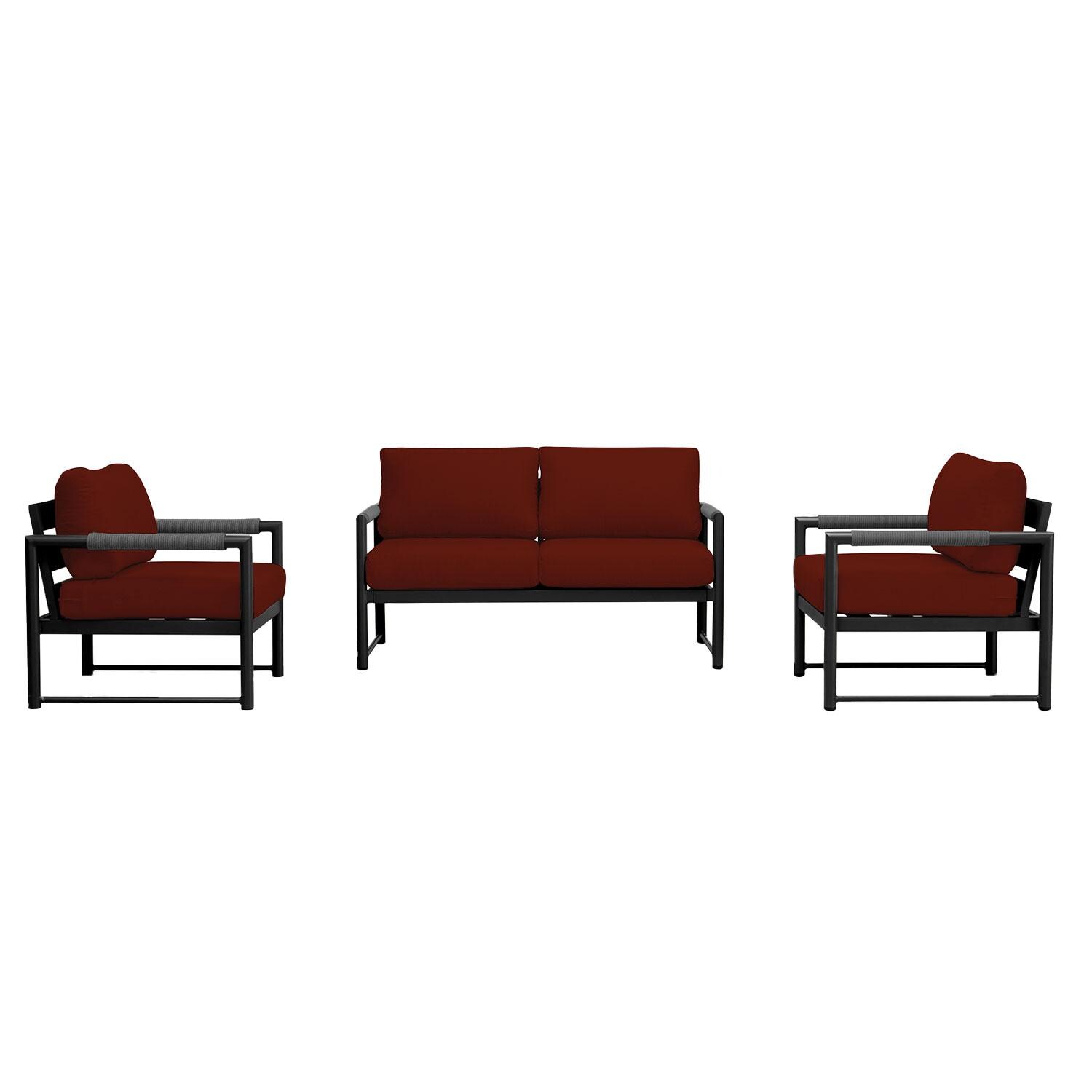 Lakeview AVEBAY-BK-CO-SET120-HN Avenue Bay Black/Carbon 3 Pc Loveseat Set - Canvas Henna - Display - White Background thumbnail