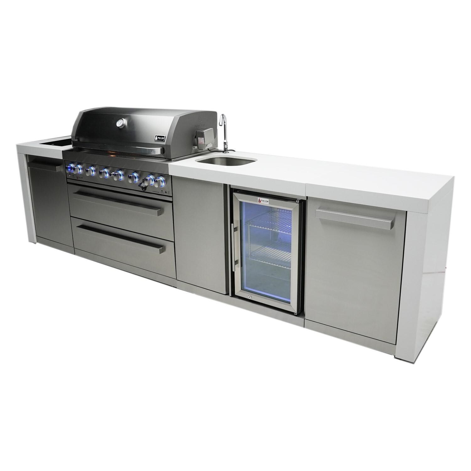 Mont Alpi - MAi400-DBEV - Mont Alpi 400 Deluxe Propane Gas Island Grill W/ Beverage Center, Infrared Side burner, and Rotisserie Kit - Closed Angled - White Background thumbnail
