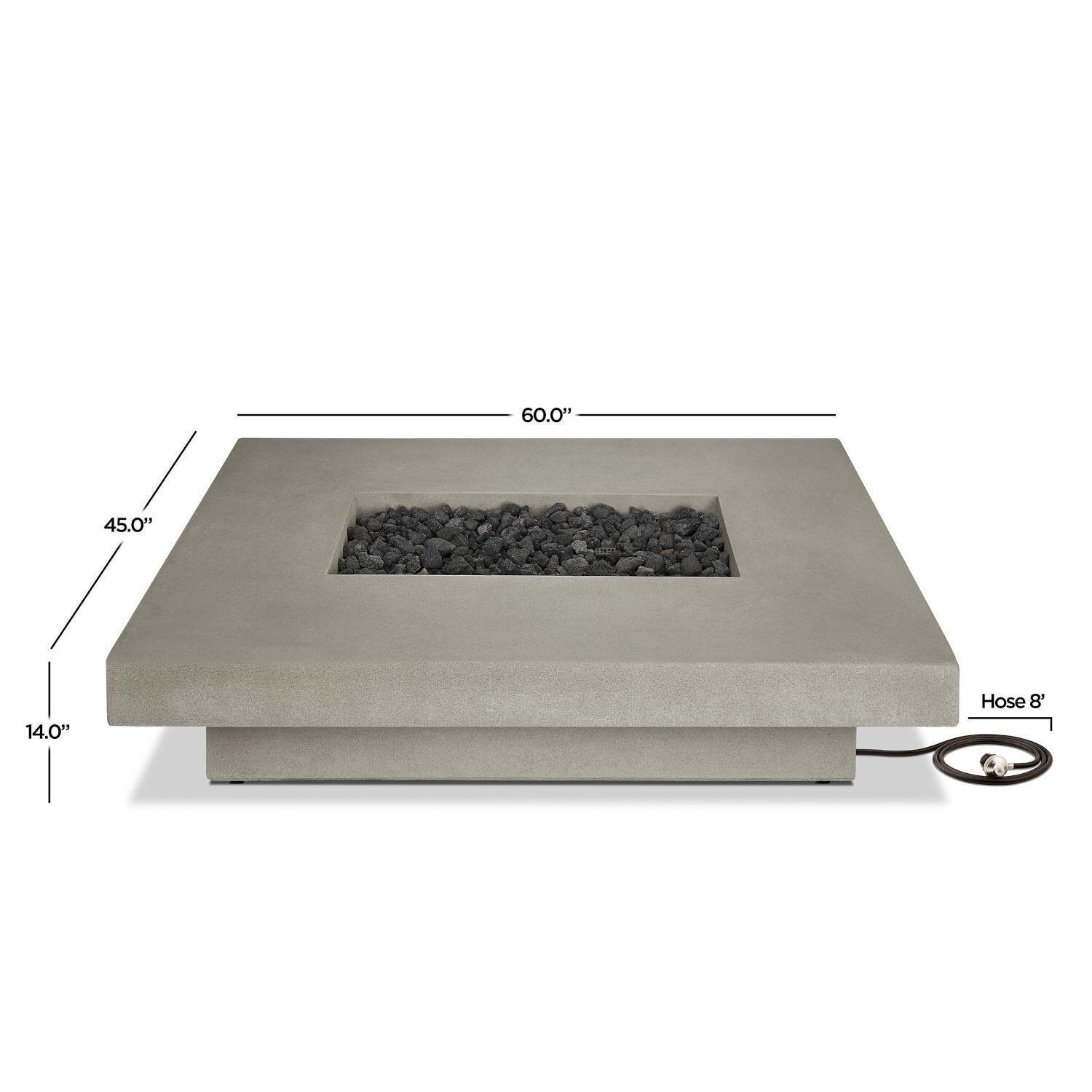 Hickory Bay 3703LP-FLNT 60 Inch Rectangular Glass Fiber Reinforced Concrete Propane Fire Pit Table in Flint by BBQGuys Signature - Dimensions - Diagram thumbnail