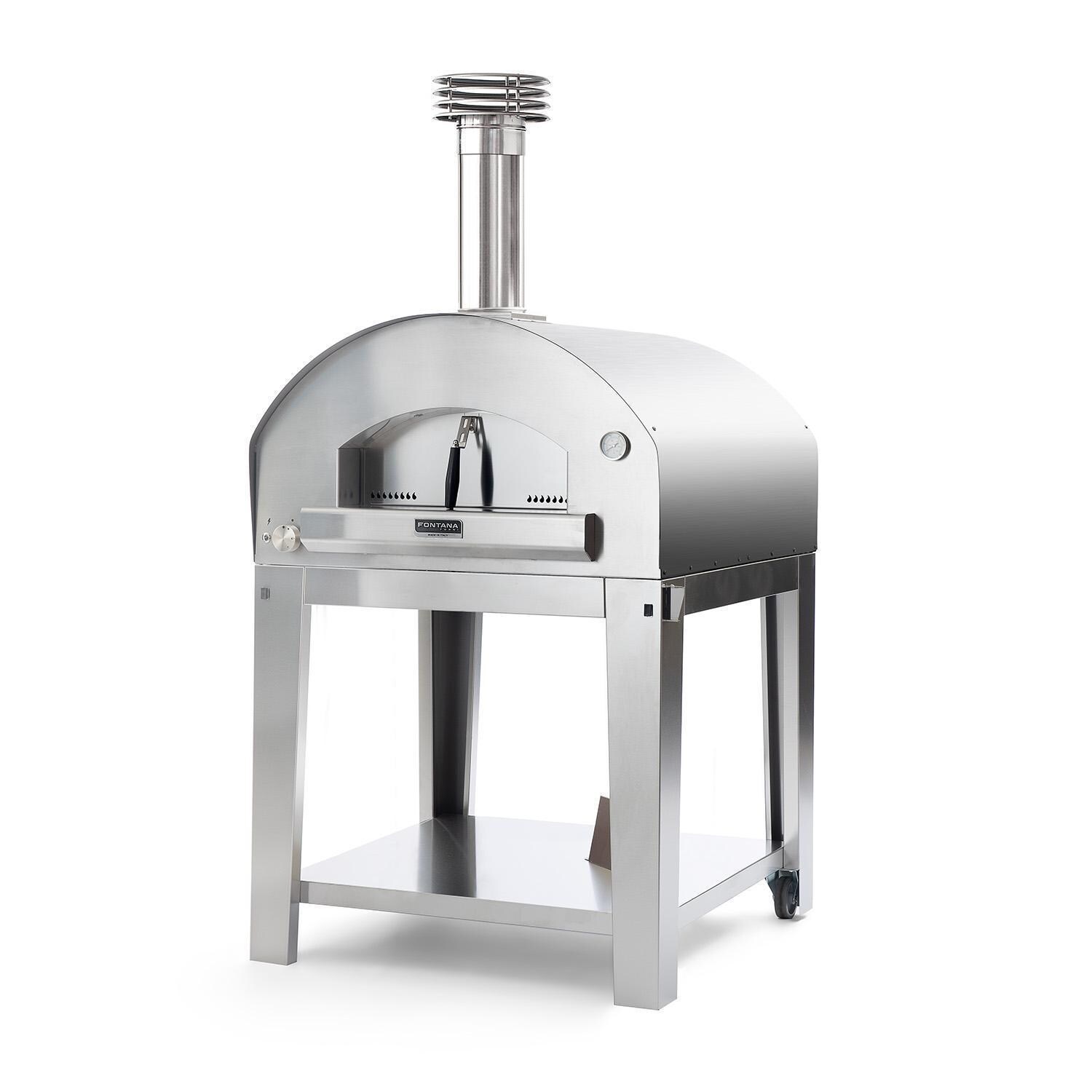 Fontana Forni FTROM-H-S + FTCART-XL Roma Hybrid Pizza Oven on Cart - Stainless Steel - Oven - White Background thumbnail