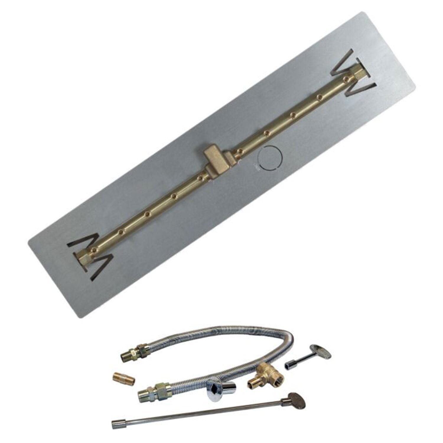 Warming Trends 21 5/8 Linear Brass Natural Gas/Propane Burner w/ 26 X 6-in Plate & Flex Line Kit
