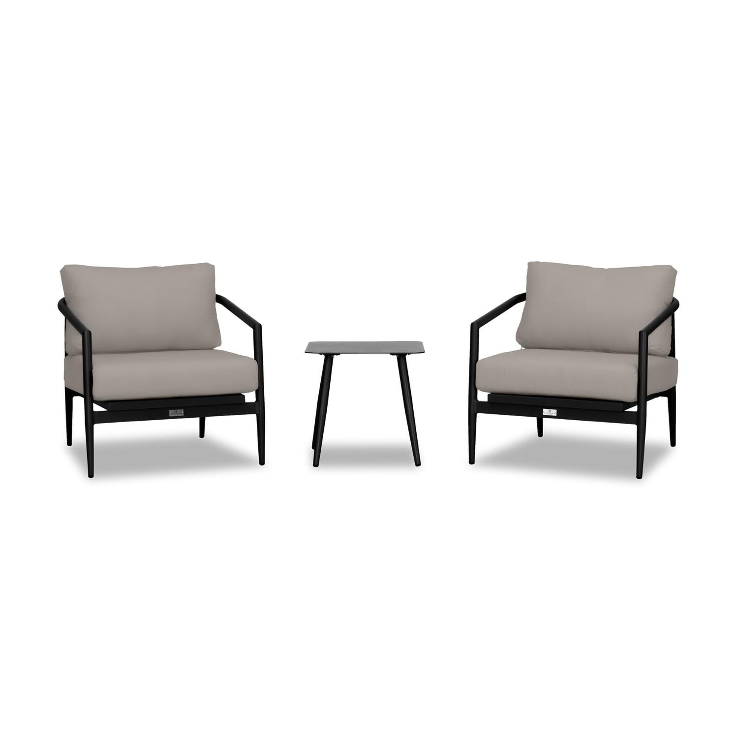 Lakeview Midnight Cove 3 Pc Aluminum Club Chair Seating Set in Black/Carbon/Canvas Charcoal - White Background thumbnail