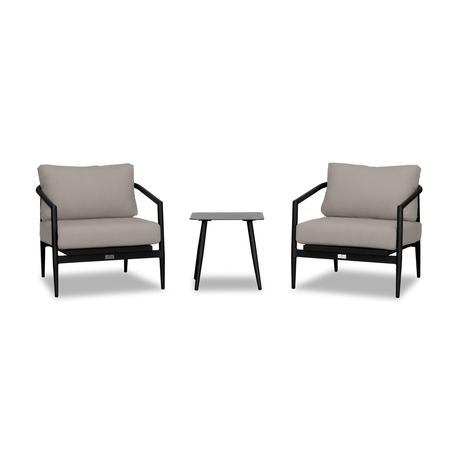 Lakeview Midnight Cove 3 Pc Aluminum Club Chair Seating Set in Black/Carbon/Canvas Charcoal - White Background thumbnail