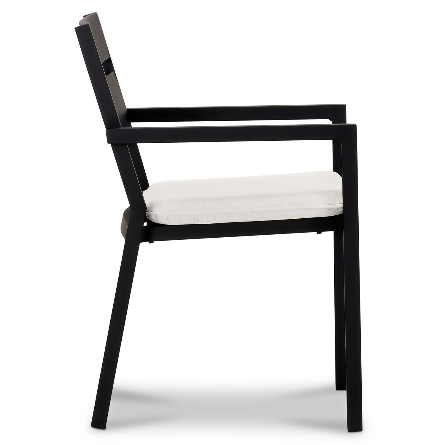 Calm Bay Aluminum Dining Arm Chair in Black/Canvas Natural by Lakeview Outdoor Designs - Side - White Background thumbnail