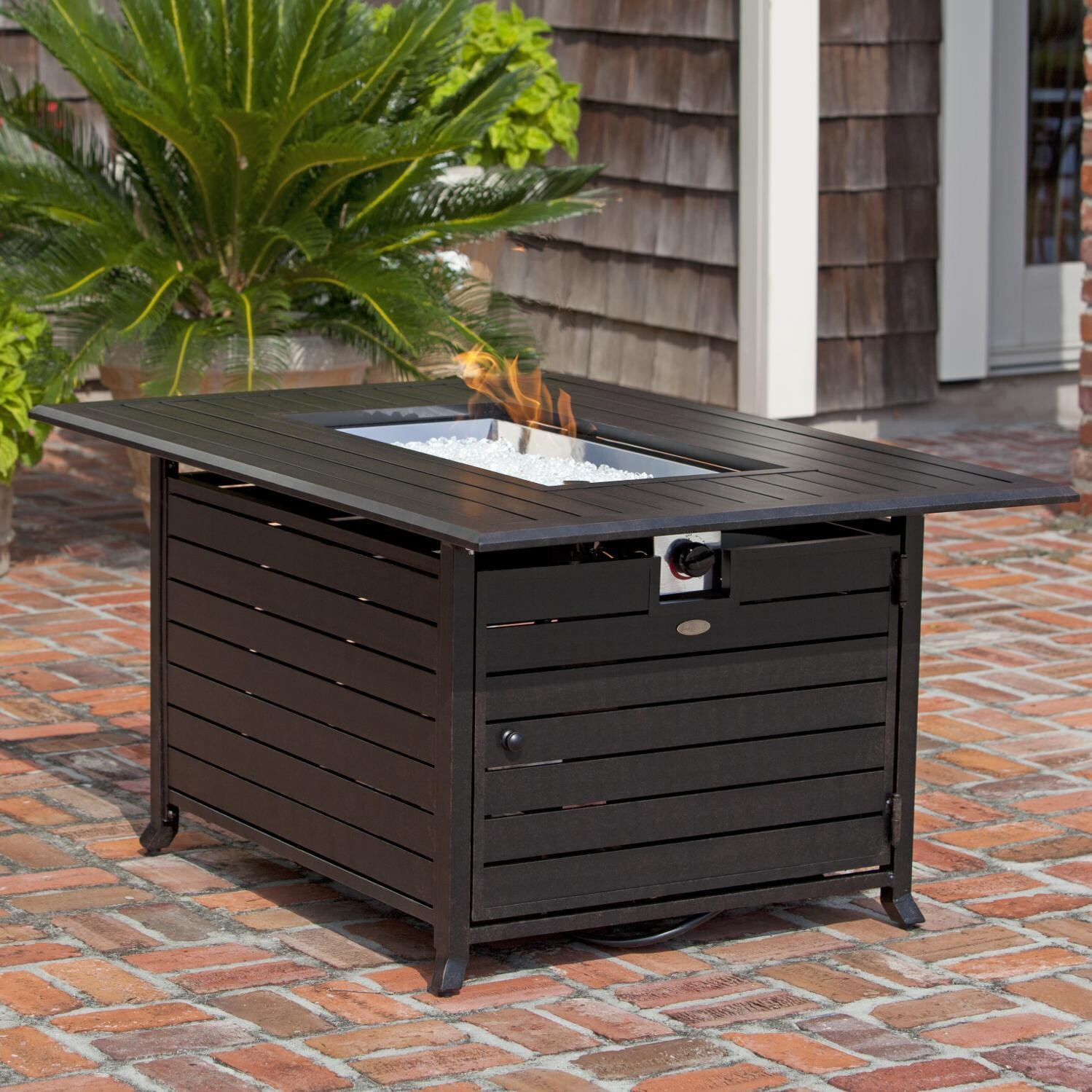 Haven Bay 35-Inch Propane Gas Fire Pit Table By Ultimate Patio - Antique Bronze - 61898 - Low Flame - Lifestyle thumbnail