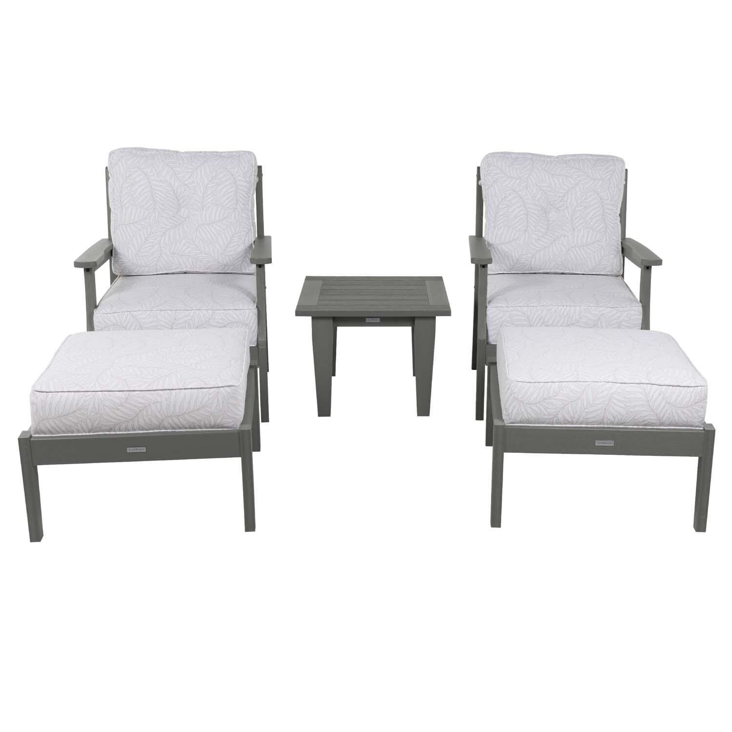 Blushing Bay 5 Pc Recycled Plastic Seating Set in Lively Parchment/Coastal Teak by Lakeview Outdoor Designs - White Background thumbnail