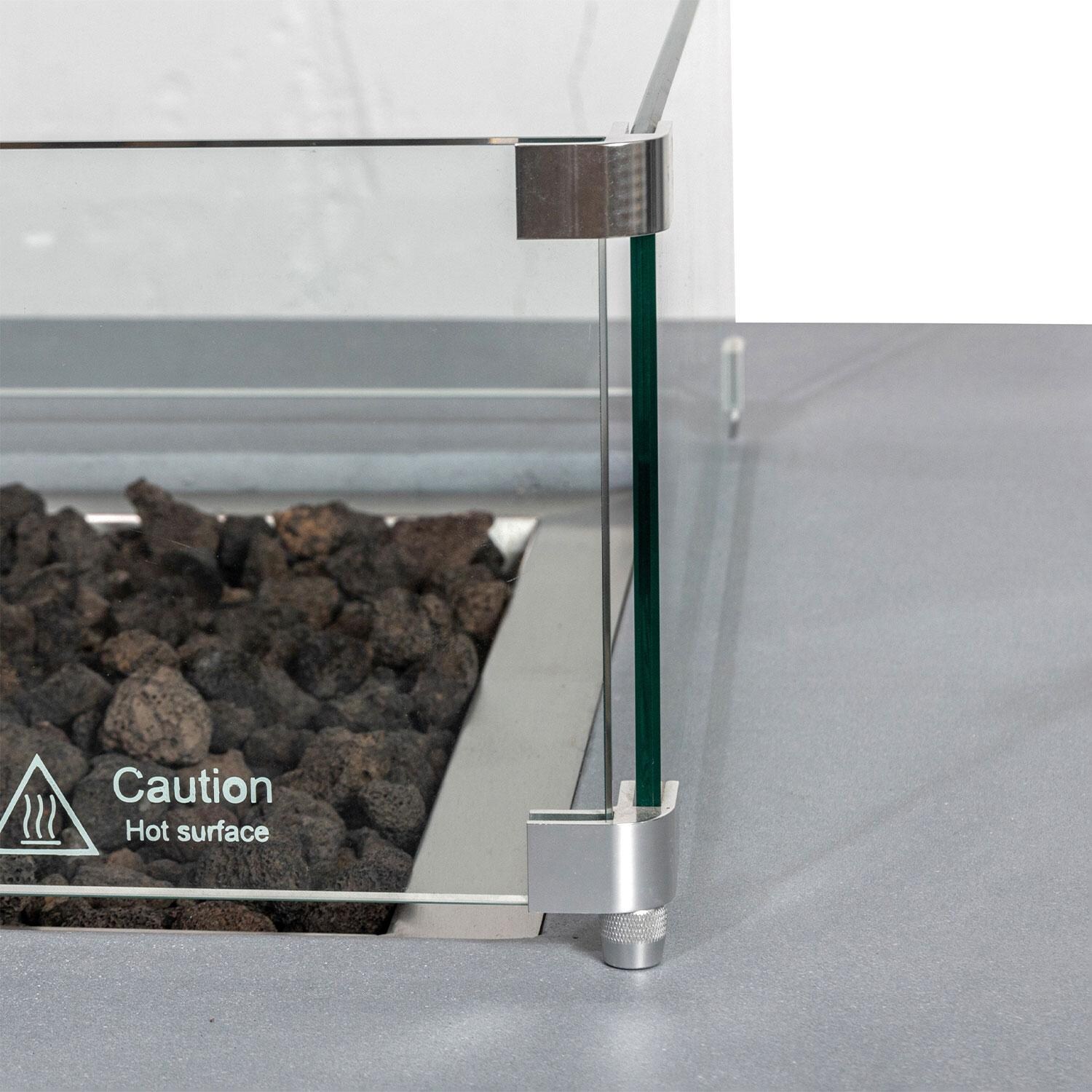 Glenwood 42-in Square Concrete Propane Fire Pit w/ Hidden Propane Tank in Natural Gray - Glass Wind Guard Full Mounting Bracket - White Background thumbnail