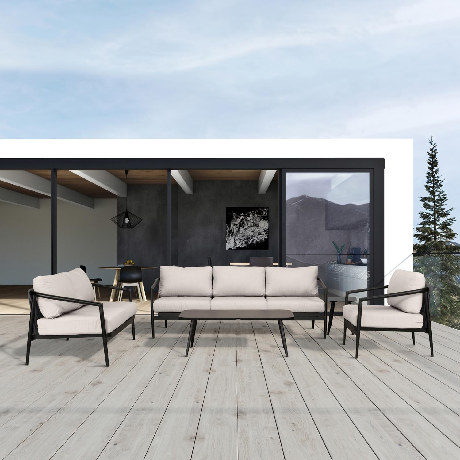 Midnight Cove 5 Pc Aluminum Seating Set w/ Sofa in Black/Cast Silver by Lakeview Outdoor Designs