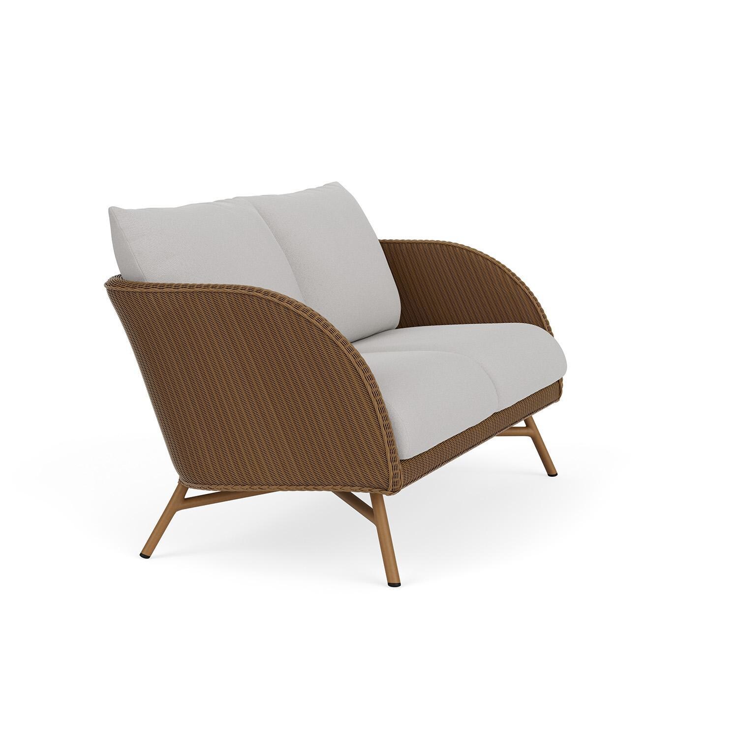 Lloyd Flanders Essence Loveseat W/Tundra Dove Fabric - Hickory Finish - Angled thumbnail