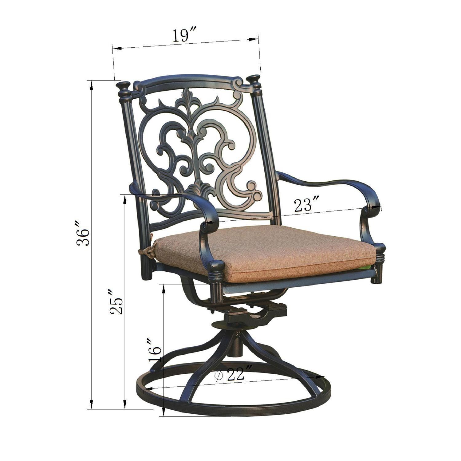 Darlee Santa Barbara 6-Person Patio Dining Set - Antique Bronze - Swivel Dining Chair - Dimensional thumbnail