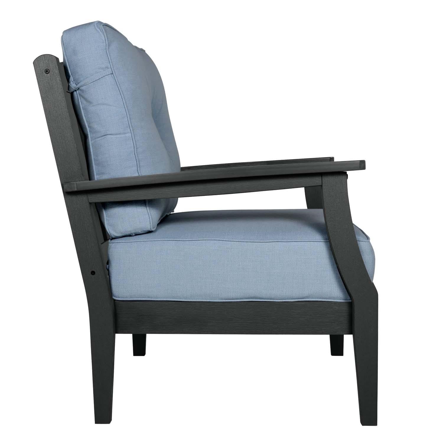 Blushing Bay Recycled Plastic Club Chair in Bliss Dew/Black by Lakeview Outdoor Designs - Side View - White Background thumbnail