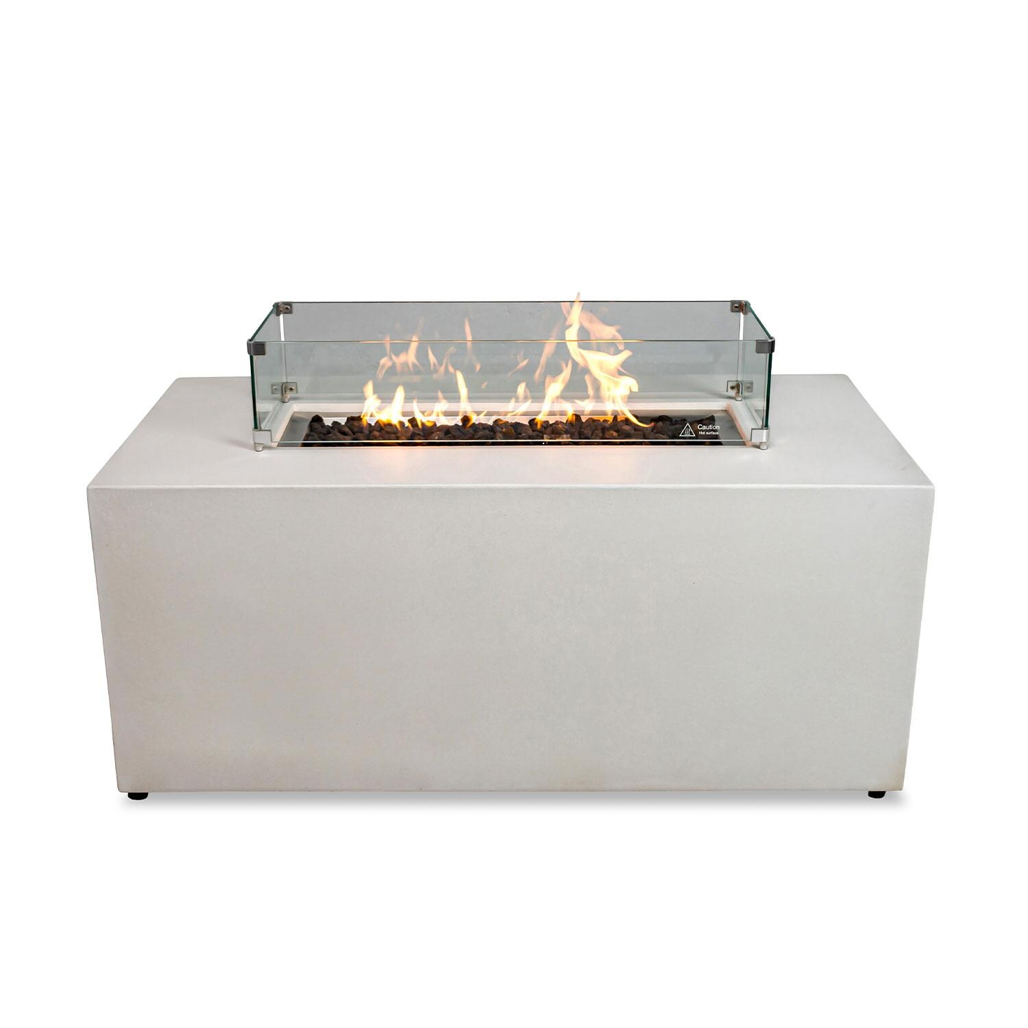 Glenwood 55-in Rectangular Concrete Propane Fire Pit in White by Lakeview Outdoor Designs - Glass Wind Guard - On - White Background thumbnail