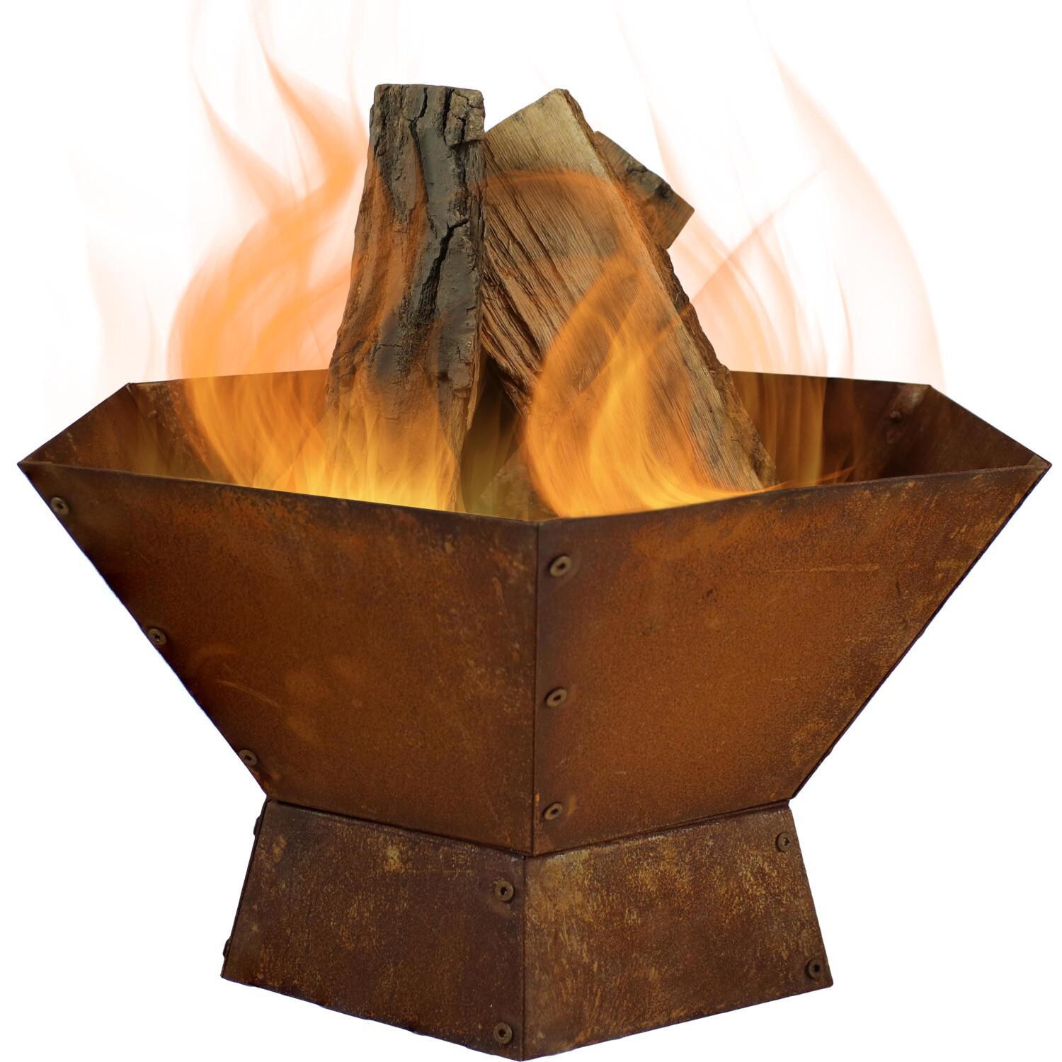 Ultimate Patio 24-Inch Rusted Steel Wood Burning Fire Pit - In Use thumbnail