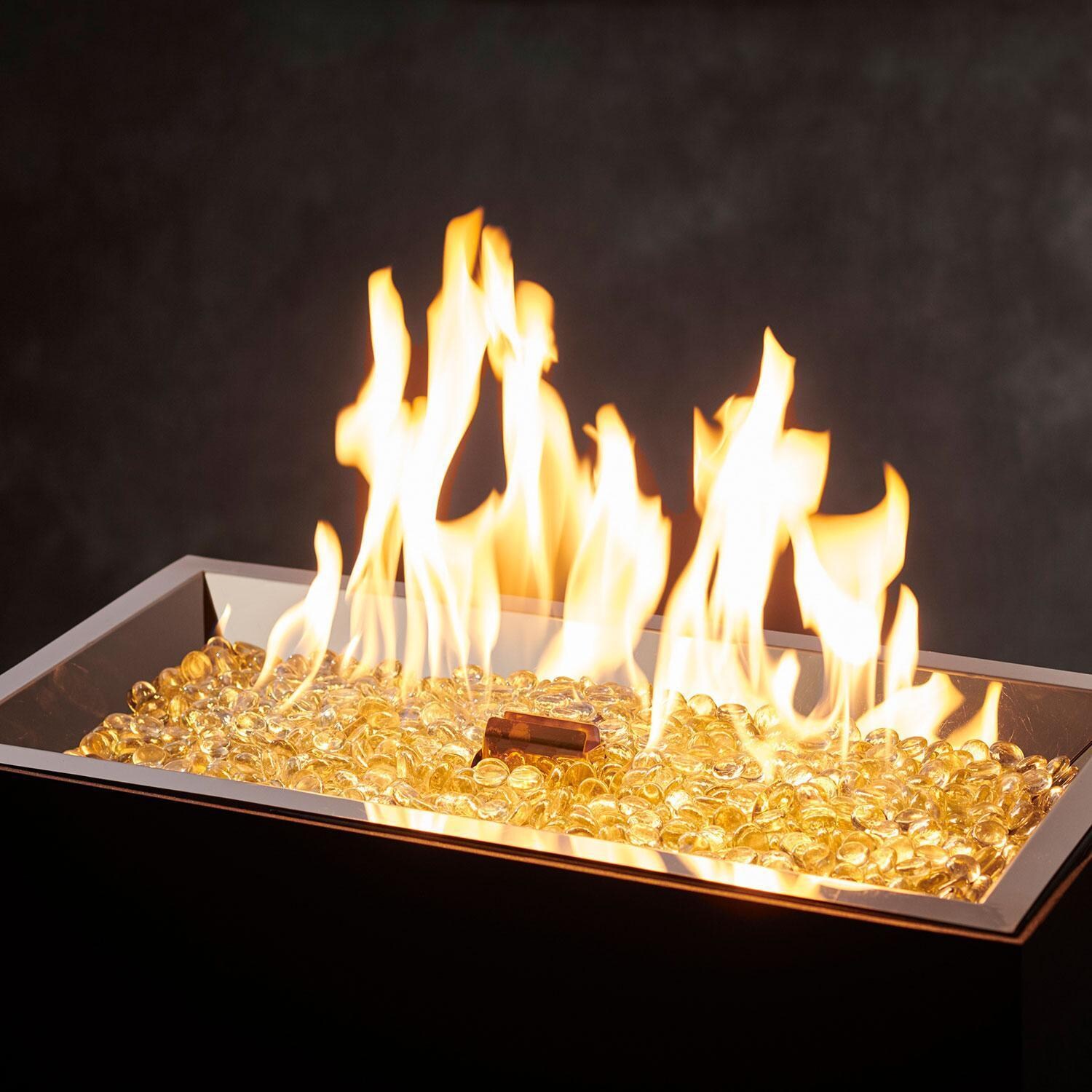 The Outdoor GreatRoom Company CFP1224DSILP-B Crystal Fire Plus 24-in Linear Electronic Ignition Propane Gas Fire Pit Burner Kit - Inserted w/ Rocks - Medium Flame - Detail thumbnail