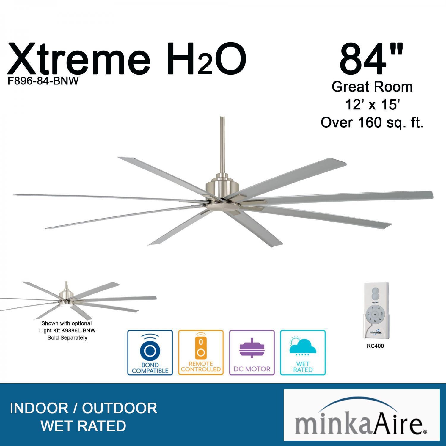 Minka-Aire F896-84-BNW Xtreme H2O 84-Inch 8-Blade Ceiling Fan in Brushed Nickel Finish w/ Silver Blades - Overview thumbnail