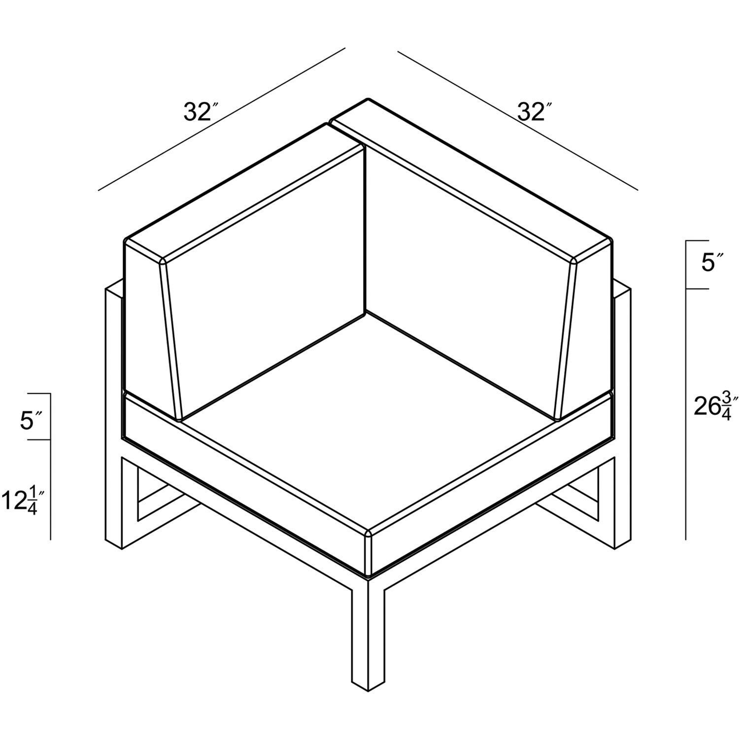 Lakeview  MSTYCV-BK-RAS-CS Misty Cove Aluminum Right Arm Club Chair in Black w/Cast Silver Cushions by Lakeview Outdoor Designs - Line Drawing - Dimensional thumbnail