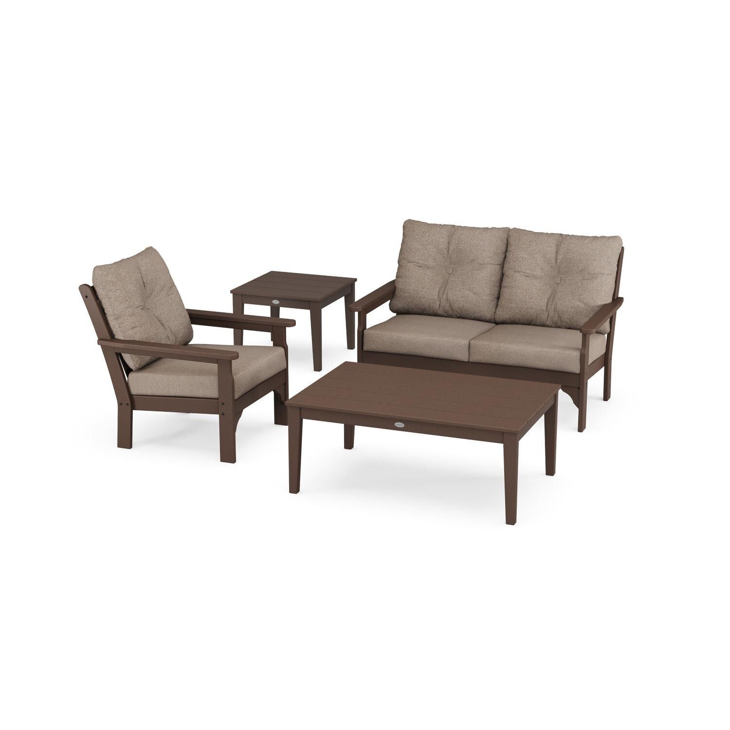 POLYWOOD Vineyard Mahogany & Spiced Burlap 4-Piece Deep Seating Set thumbnail