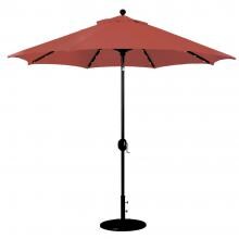 Galtech 9 Ft. Lighted Octagonal Aluminum Patio Market Umbrella W/ Crank Lift And Auto Tilt - Black Frame W/ Sunbrella Canvas Henna Canopy