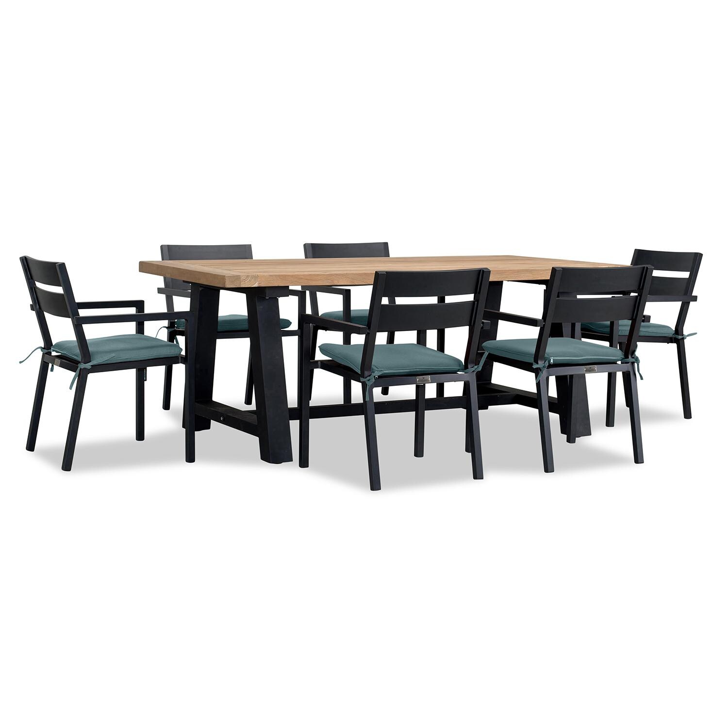 Calm Bay Mill 7 Pc Reclaimed Teak Dining Set in Black/Cast Lagoon by Lakeview - White Background 2 thumbnail