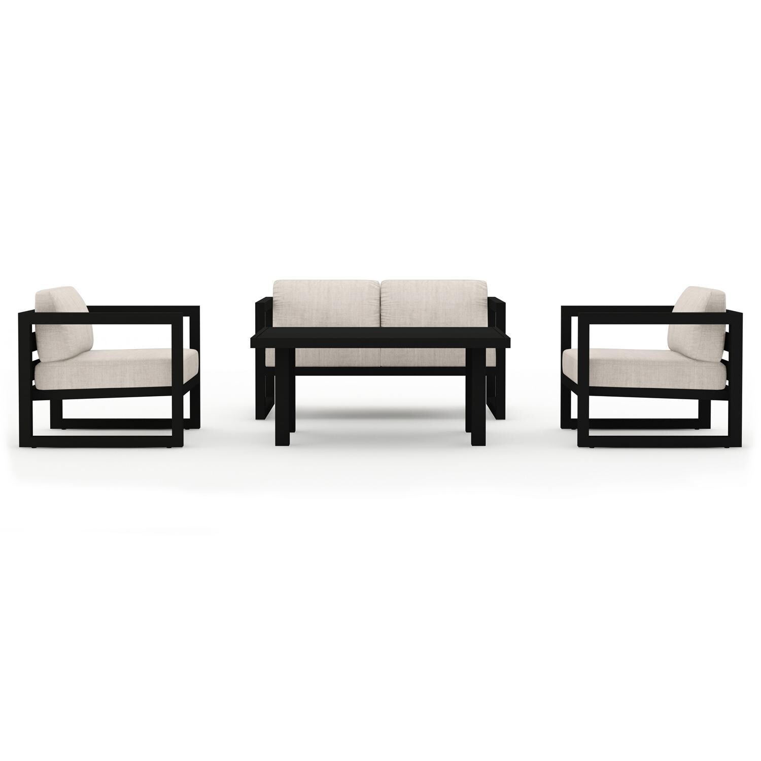 Lakeview MSTYCV-BK-SET114-CS Misty Cove 4 Pc Aluminum Seating Set in Black w/Chat Table & Cast Silver Cushions by Lakeview Outdoor Designs - Set Front View - White Background thumbnail