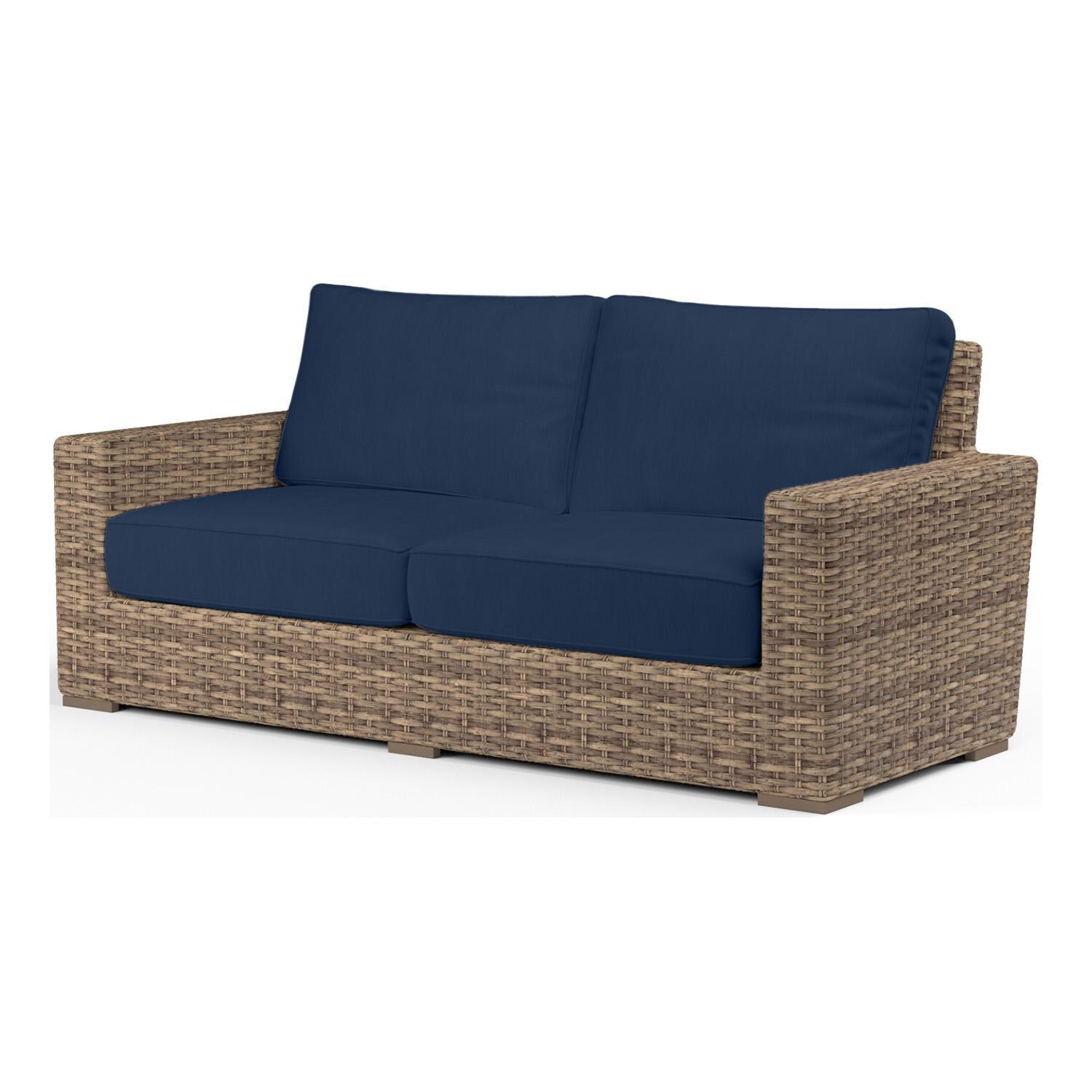 Havana 2 Person Wicker Loveseat in Tobacco/Spectrum Indigo by Sunset West - White Background thumbnail