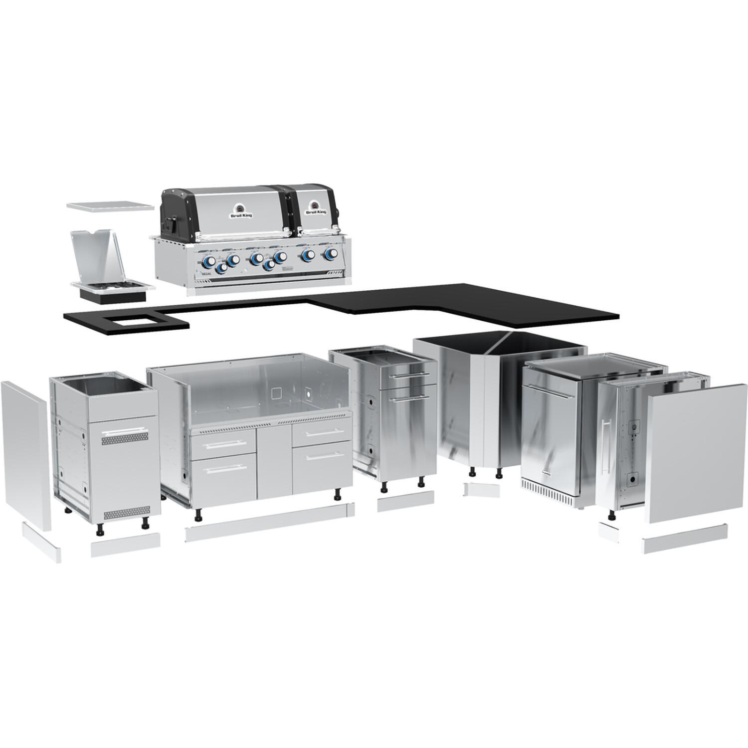 Broil King 897844G Imperial S 690iG 7 1/2 Ft Outdoor Kitchen Island w/ Propane 6 Burner Grill - Expanded - White Background thumbnail