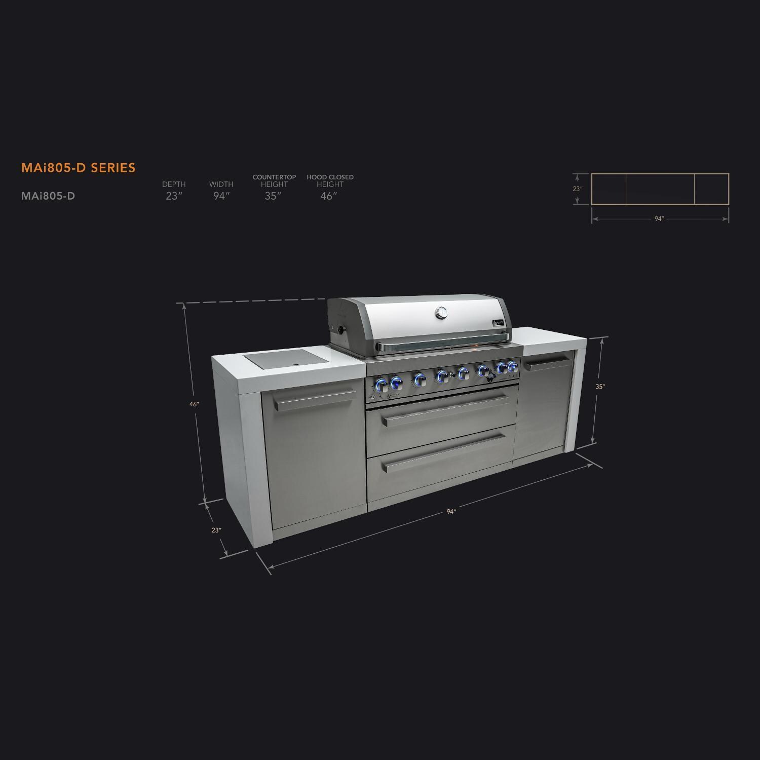 Mont Alpi - MAi805-D - Deluxe Gas Island Grill - Stainless Steel - Dimensional thumbnail