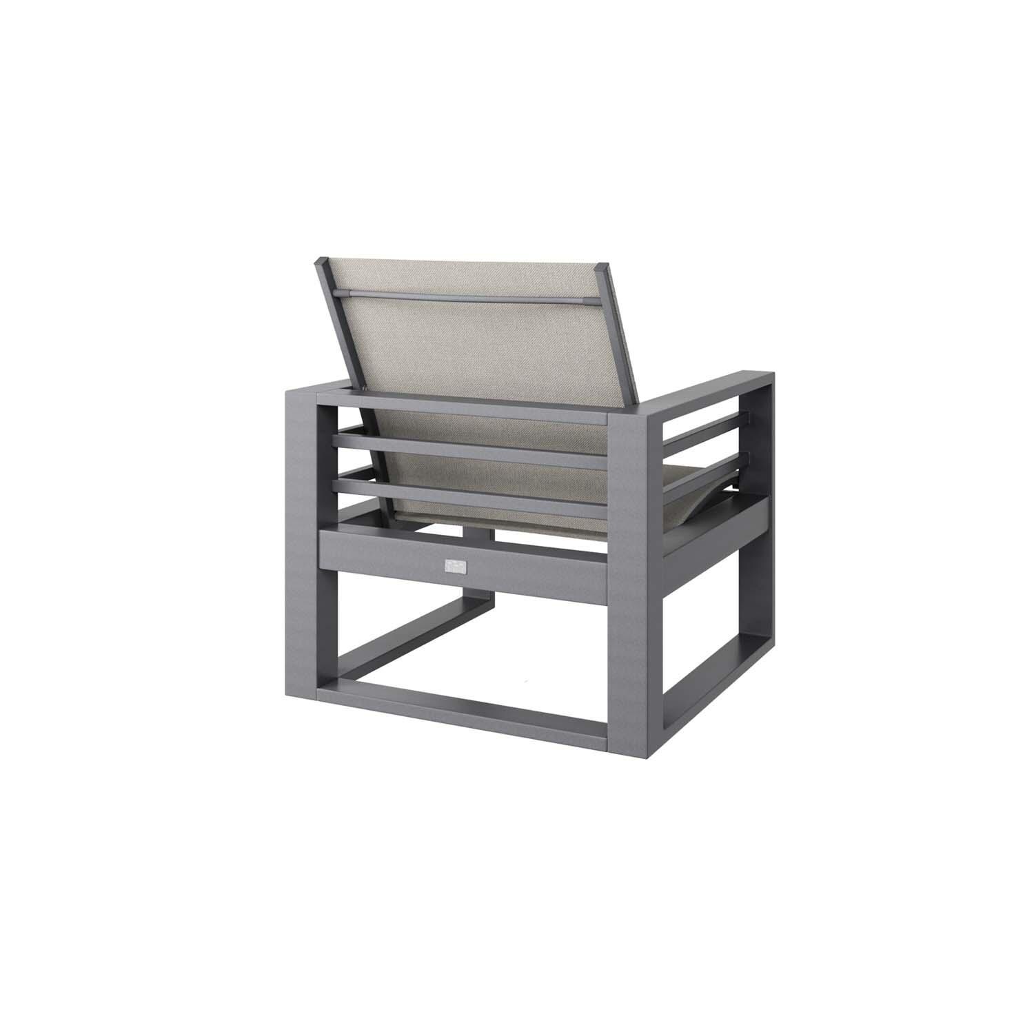 Palermo Aluminum Club Chair in Graphite w/ Harbor Pebble Sling By Ebel - Back View - White Background thumbnail