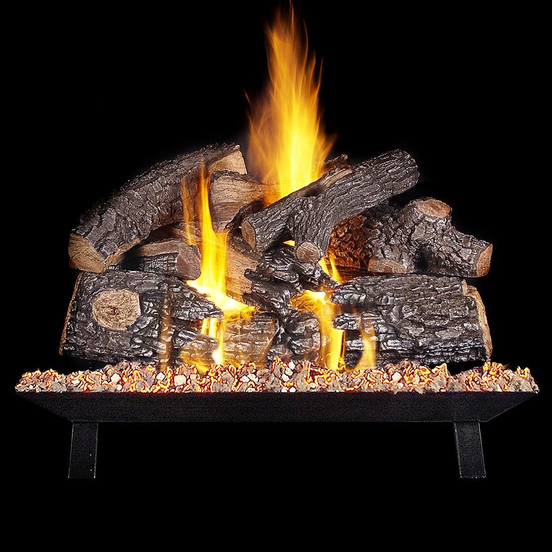 Rasmussen 24-Inch TimberFire Gas Log Set With Vented Natural Gas Custom Pan Burner - Match Light