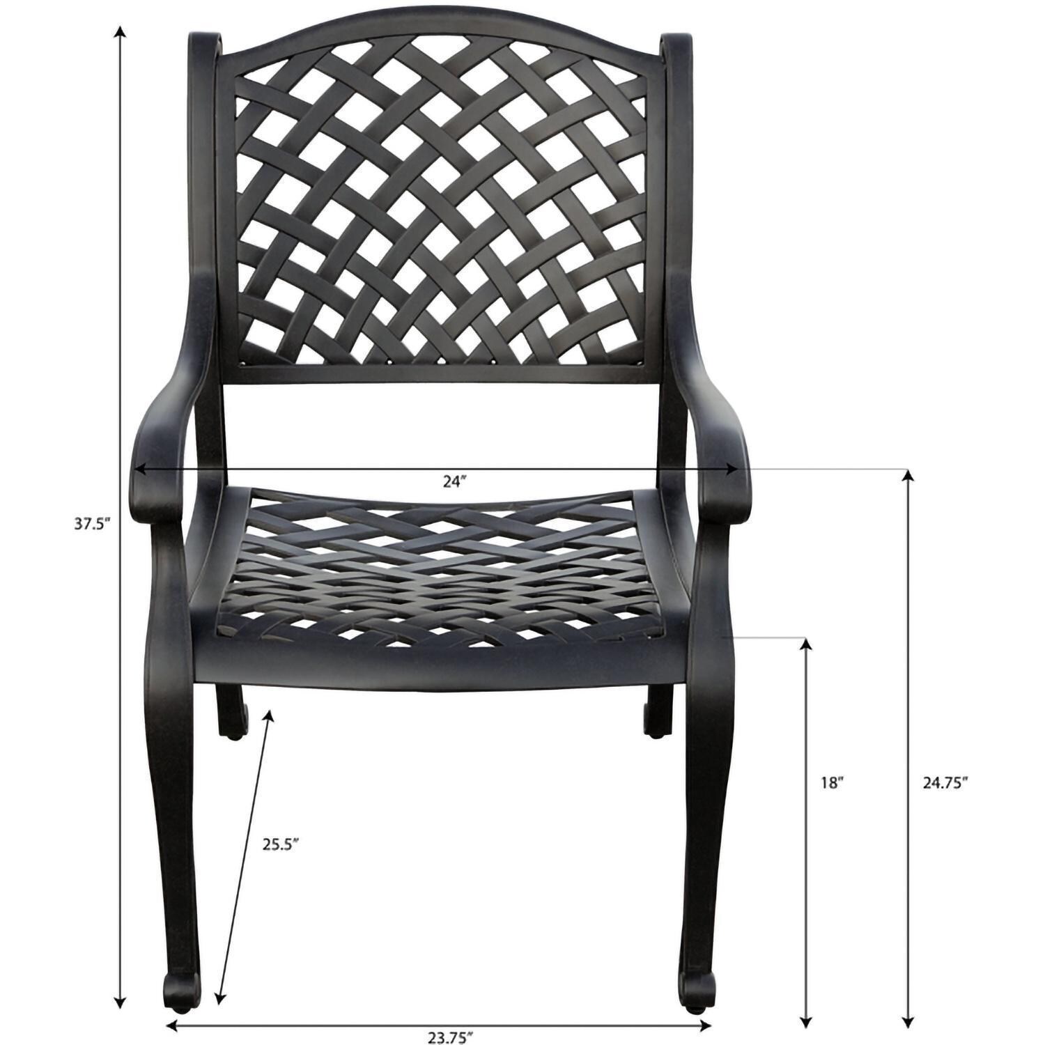 Darlee B/DL13-11PCD-2350LE-R Nassau 11 Pc Cast Aluminum Dining Set in Antique Bronze w/ Red Cushions - Chair Dimensions - Dimensional thumbnail