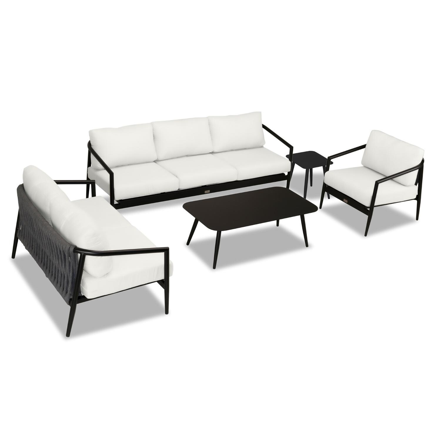 Lakeview Midnight Cove 5 Pc Aluminum Sofa Seating Set in Black/Carbon/Canvas Natural - Top - White Background thumbnail