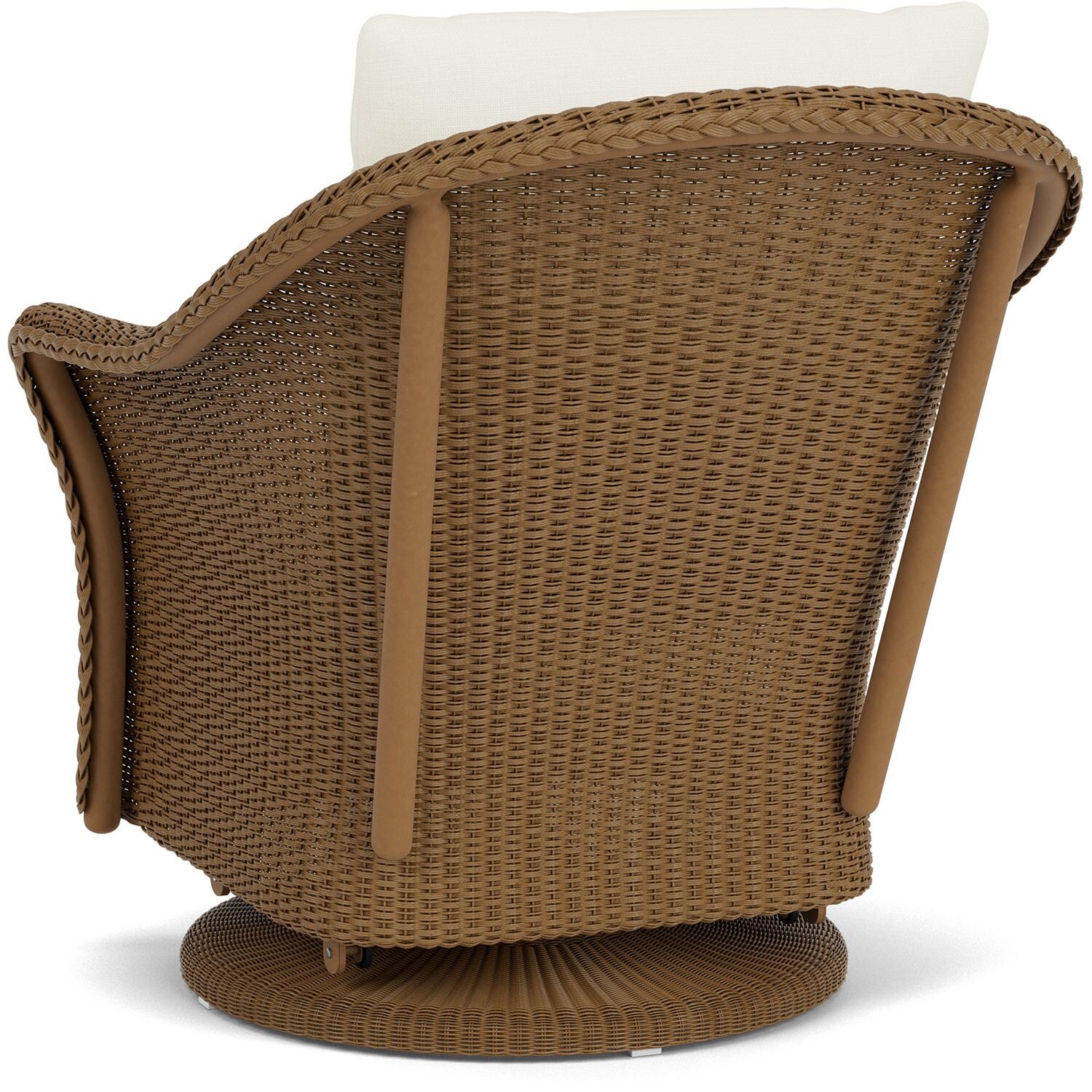 Lloyd Flanders Weekend Retreat Swivel Glider Lounge Chair in Hickory Finish W/ Sailcloth Salt Fabric - Back Left thumbnail